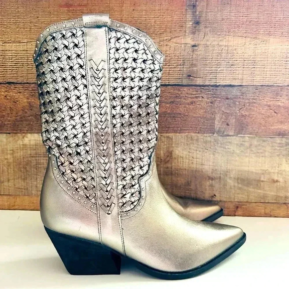 Golo Women’s Reverse Woven Shaft Weatern Fashion Boots - Snip Toe - Picture 2 of 9